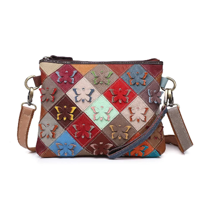 Edgy Fashion Deals Colorful Butterfly Patchwork Leather Crossbody Bag - Clutch Bag