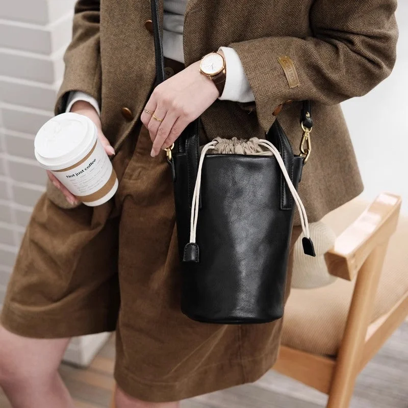 High-Quality Bags On Flash Sale Womens Small Black Leather Crossbody Bag Leather Bucket Bag