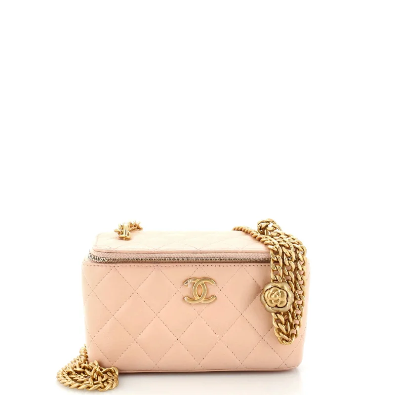 Inspired Bags For Timeless Elegance Sweet Camellia Vanity Case with Chain Quilted Lambskin Small