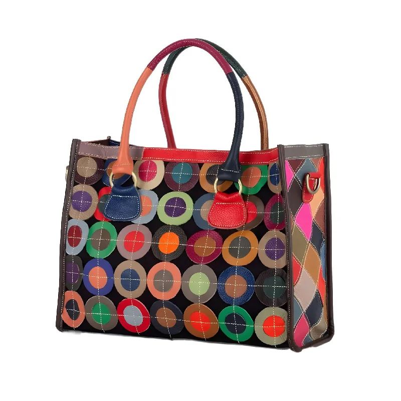 Bags With Seasonal Sales Leather Handbag with Colorful Patchwork - Unique & Versatile