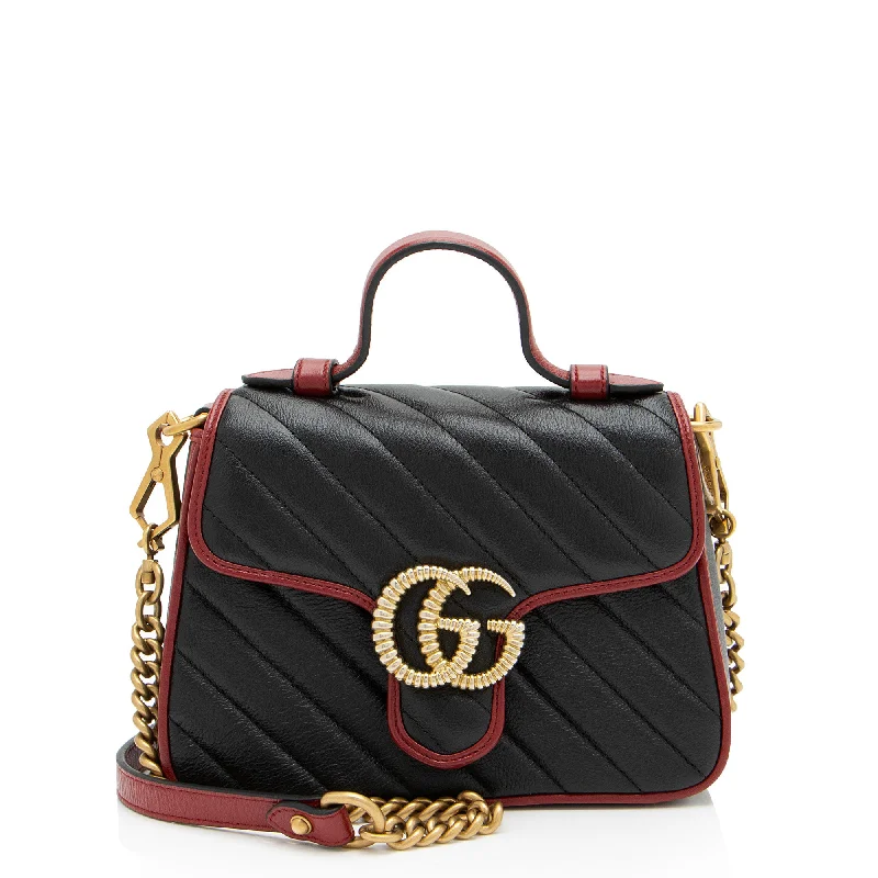 Eco-Friendly Bags With Promotions Gucci Matelasse Leather Torchon GG Marmont Mini Top Handle