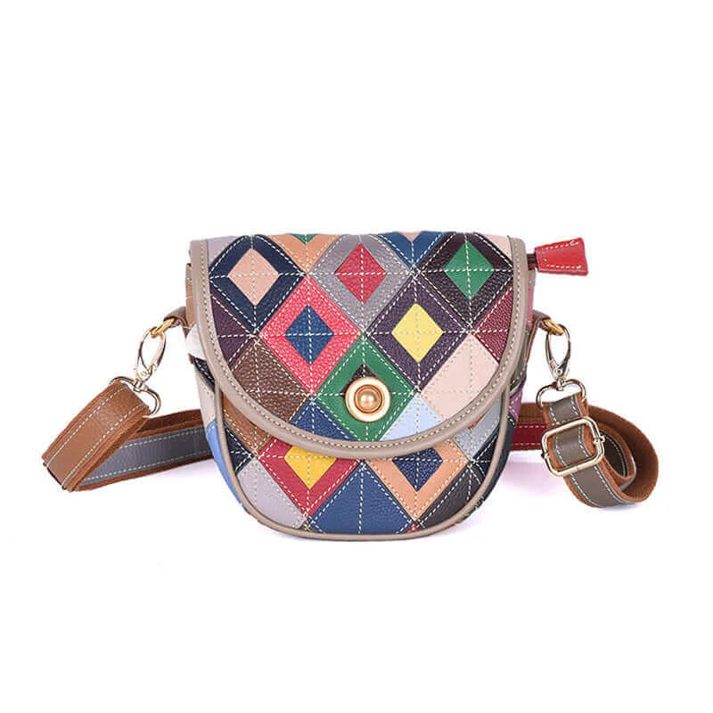 Lightweight Bags With Clearance Prices Colorful Leather Saddle Crossbody Bag NZ | Unique Patchwork Design