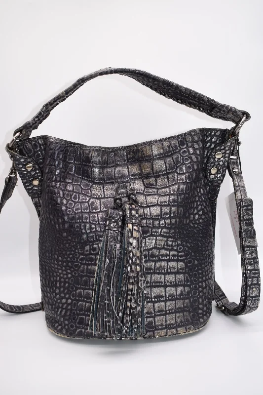 Luxury Bags For Working Professionals Patricia Nash Otavia Bucket Crossbody Bag in Embossed Metallic Reptile