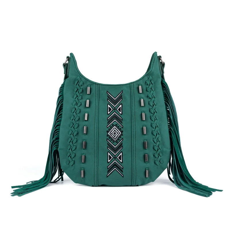 Stylish Yet Affordable Bags Vintage Green PU Leather Boho Fringe Crossbody Bag Purse for Women