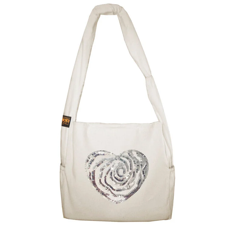 Stylish And Affordable Bags For Every Occasion Vine Street Market Rose Heart Sequin Large Vegan Canvas Tote