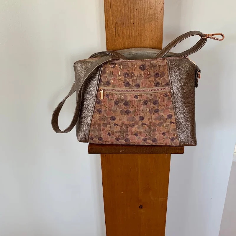 Luxury Bags On Sale Unique cork and metallic vinyl crossbody.