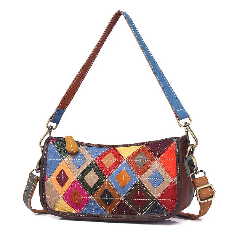 Seasonal Sale Bags Unique Colorful Leather Shoulder Bag with Patchwork Design