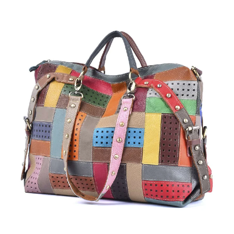 Clearance Bags For Budget Shoppers Colorful Leather Patchwork Handbag - Versatile & Spacious Design