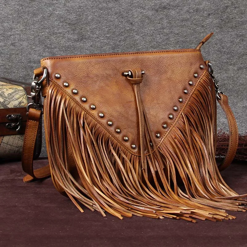 Massive Savings Vintage Boho Leather Fringe Crossbody Bags Purse Shoulder Bag for Women