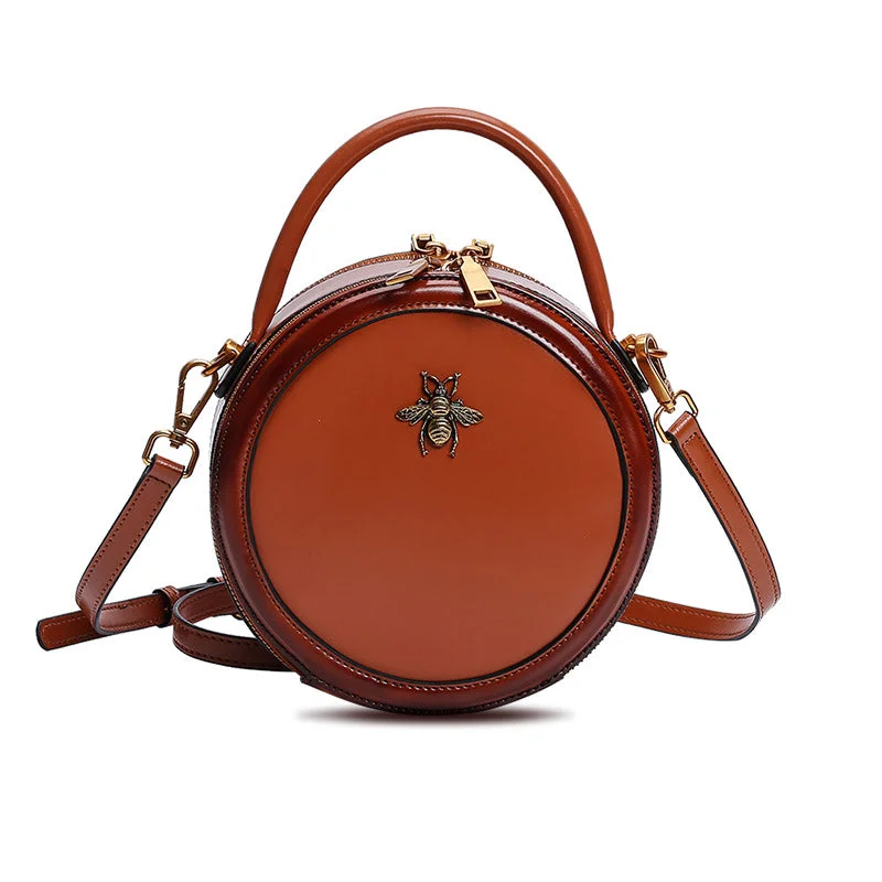 Best Deals Of The Season Bee Leather Circle Bag Crossbody Bags Shoulder Bag Purses for Women