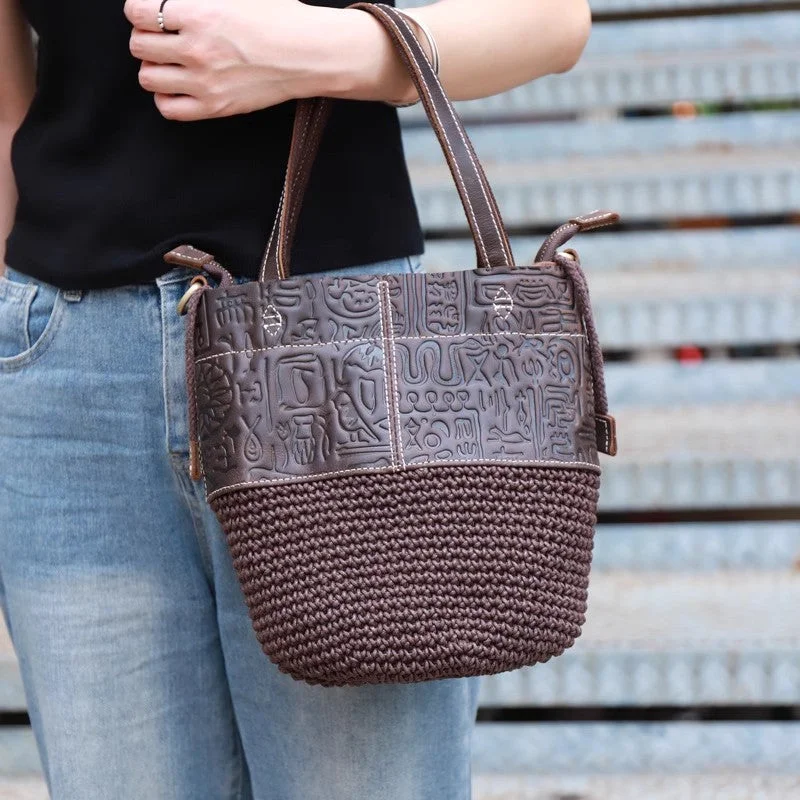 Edgy Fashion Deals Vintage Woven Linen And Leather Over The Shoulder Bag Crossbody Small Bags For Women