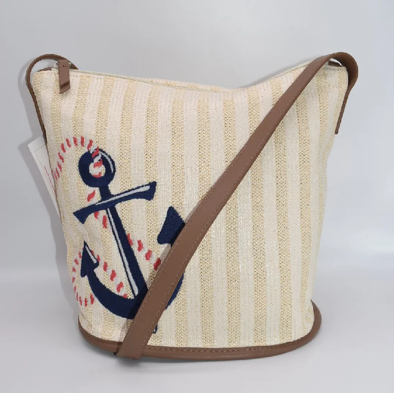 Chic Style, Always In Vogue Vera Bradley Straw Bucket Crossbody Bag in "Regatta Anchor Navy"