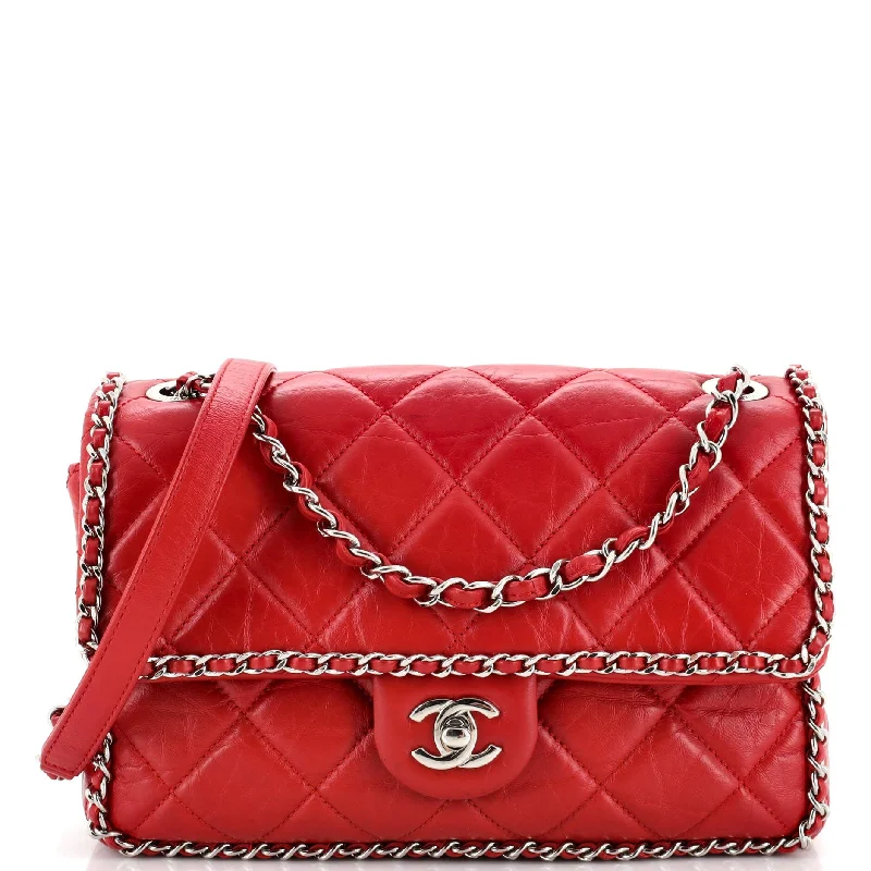 Chic Styles Running Chain Around Flap Bag Quilted Crumpled Calfskin Medium