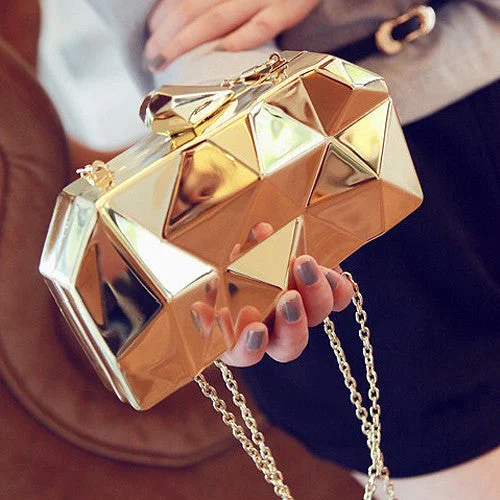 Handbag For Women fashion geometric three-dimensional metal chain ladies handbag evening bag day clutches mini purse wedding party bag