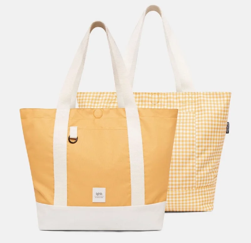 Don't Miss Out Reversible Beach Bag in Mustard Check