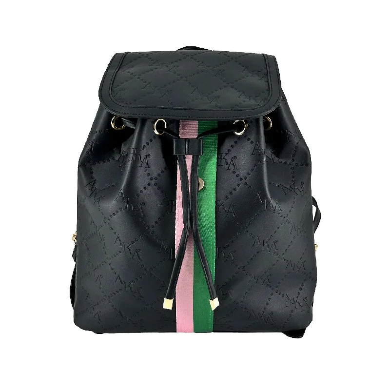 Bags For Personalized Gifts Black Embossed Grosgrain Backpack