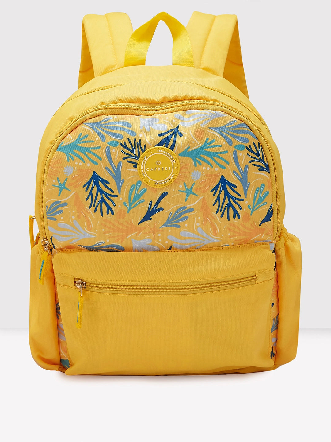 Inspired Bags For Luxury Fashion Lovers Caprese Xenia Backpack Medium Dual Compartment Yellow Printed