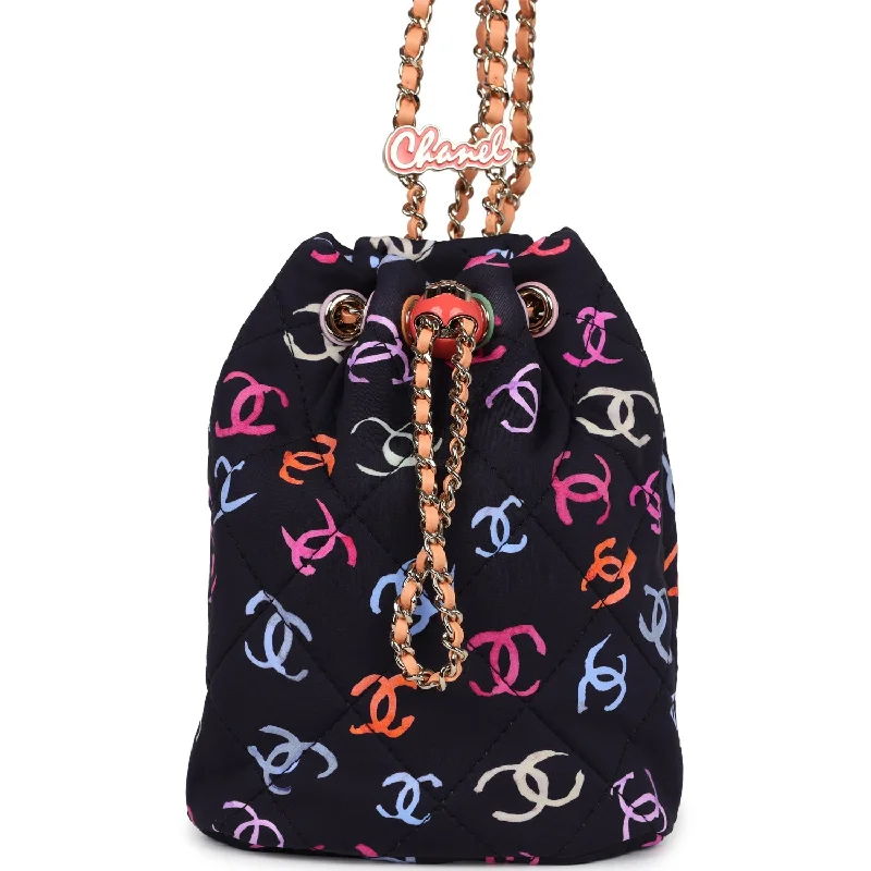 Durable And Cheap Bags Chanel Medium CC Drawstring Backpack Multicolored Printed Fabric Light Gold Hardware