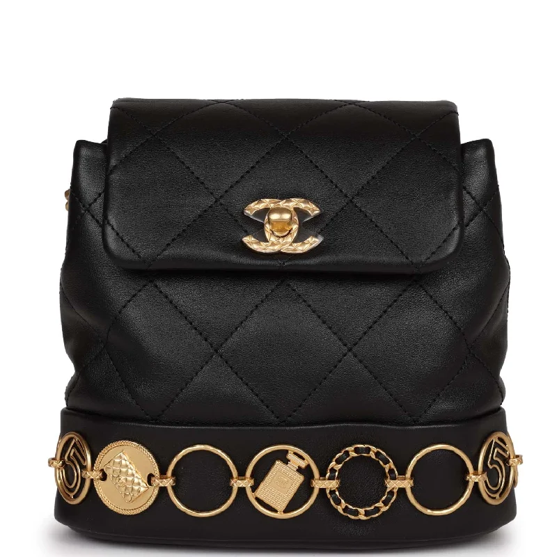 Functional Bags For Busy Moms And Dads Chanel Small Charm Backpack Black Calfskin Aged Gold Hardware