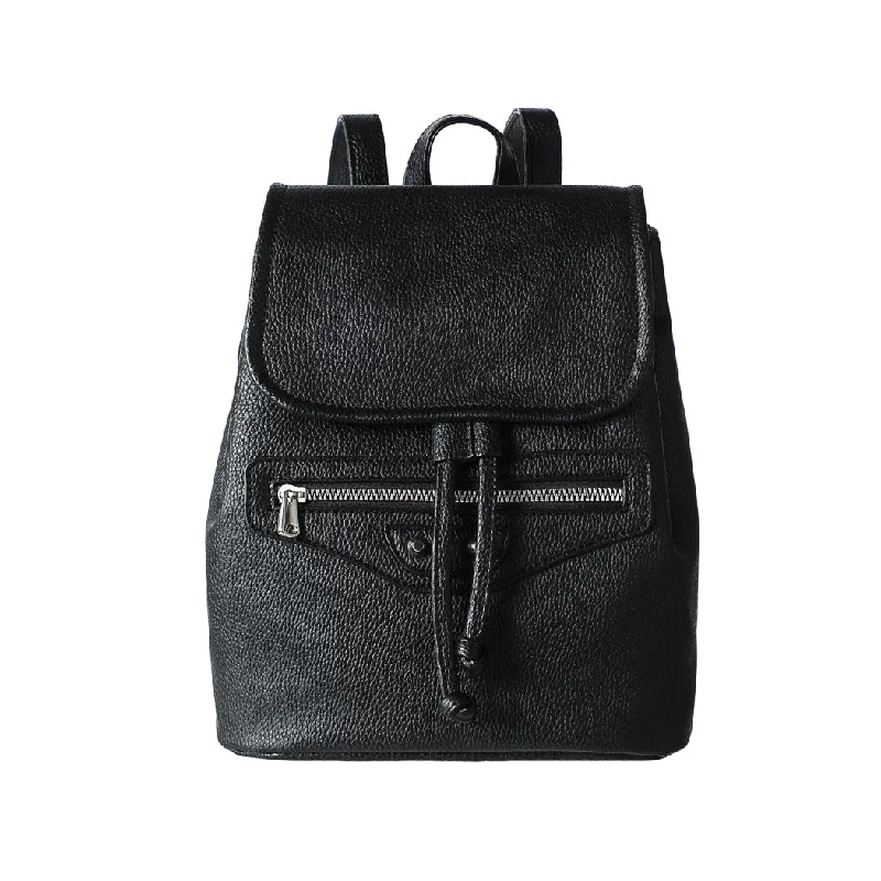 Bags With Discounts Litchi Grain Solid Color Backpack(Black)