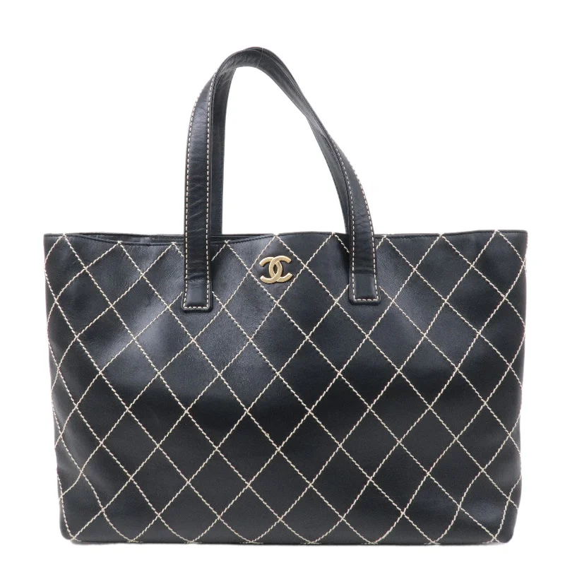 Durable And Fashionable Bags For Daily Use CHANEL Wild Stich Matelasse Leather Tote Bag Black