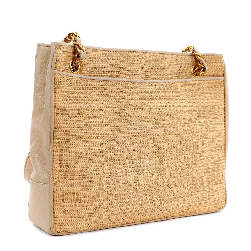 Stylish Bags With Discounts Chanel Vintage Raffia CC Tote