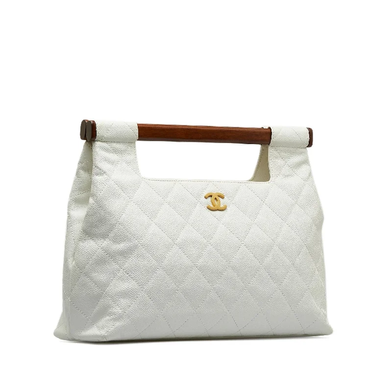 Affordable Handbags Chanel Quilted Caviar Wood Handle Tote Bag (SHG-McC69J)