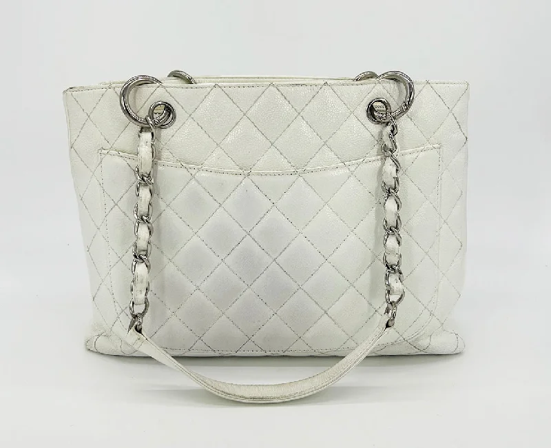 Flash Sale On Premium Bags Chanel Quilted White Caviar Grand Shopper Tote