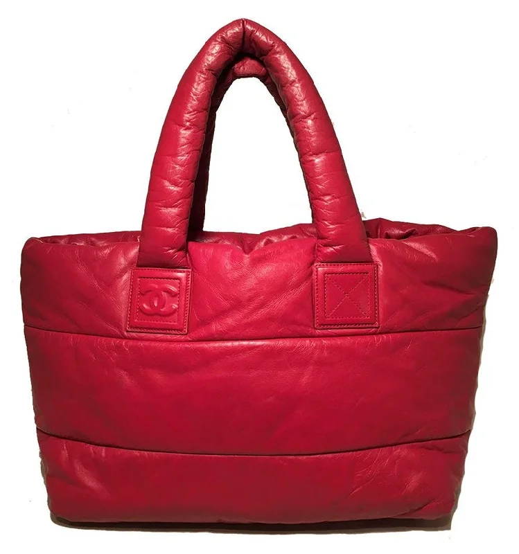 Minimalist Leather Bag For Modern Aesthetics Chanel Red and Navy Puffy Leather Cocoon Tote Bag