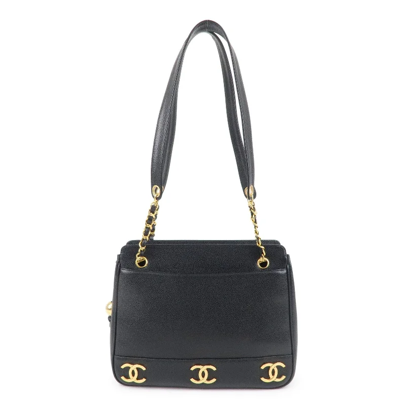 Inspired Bags For Modern Sophistication CHANEL Triple Coco Chain Caviar Skin Chain Tote Bag Black A03675