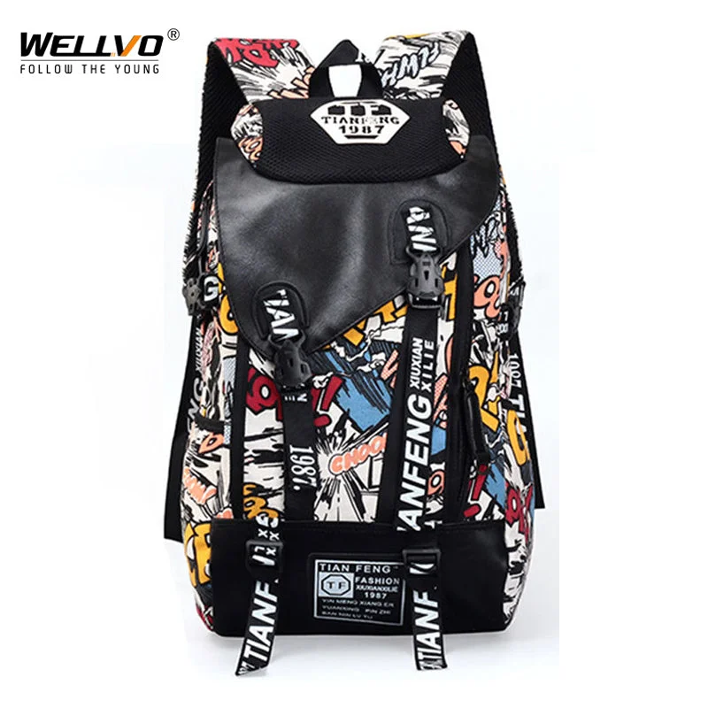 Everyday Bags For Work, School, Or Errands Graffiti Laptop Backpack Men Canvas School Bag Teenage Boys Large Cartoon Letters Printing Backpacks Travel Bags mochila XA1788C