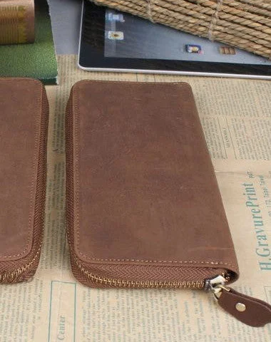 Luxury Bags On Sale Handmade leather long wallet Vintage bifold brown zip wallet clutch purse For Men