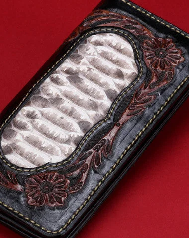 Stylish Bags With Discounts Handmade leather Long raw python skin wallet leather men clutch Tooled wallet