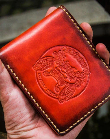 Luxury Bags On Sale Handmade leather billfold lion wallet clutch zip long wallet brown leather men