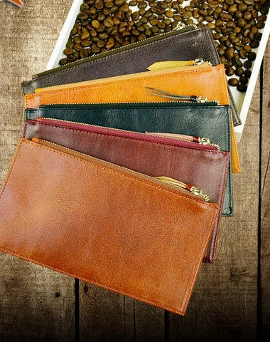 Seasonal Sale Bags Handmade long wallet leather zip men brown Black vintage clutch card wallet for men