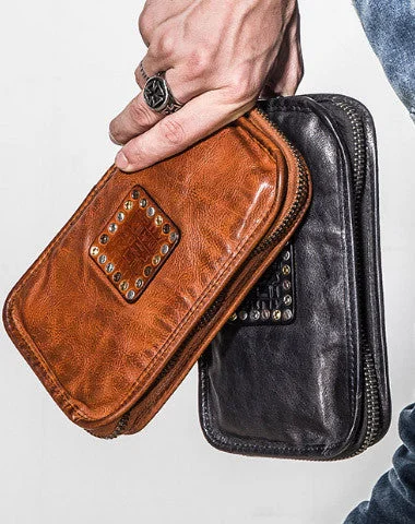 Cyber Monday Discounts On Bags Handmade long wallet rivet leather men phone clutch vintage wallet for men