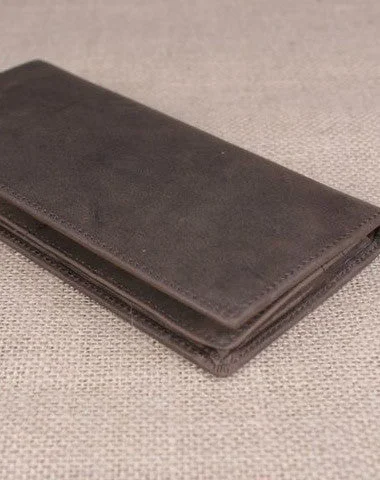 Affordable Handbags Handmade men leather long wallet Vintage bifold dark brown wallet clutch purse