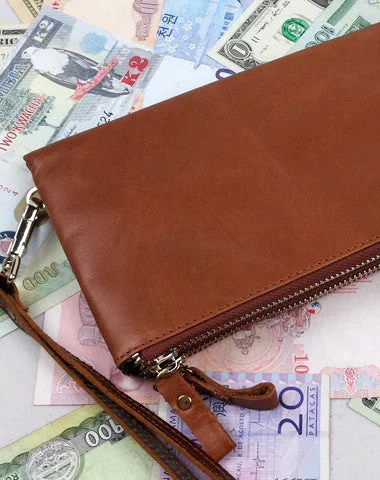 Clearance Bags For Budget Shoppers Handmade men leather Vintage brown zip wallet men long wallet purse clutch