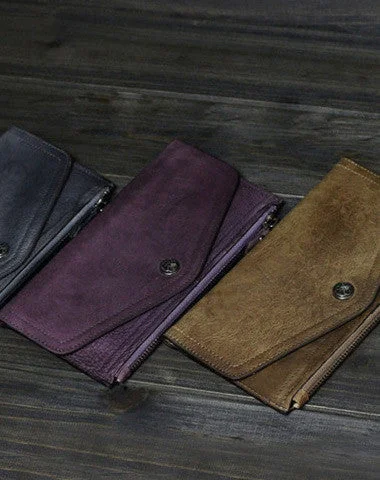 Black Friday Deals On Stylish Handbags Handmade Men long leather wallet clutch men envelop vintage gray brown wallet for him