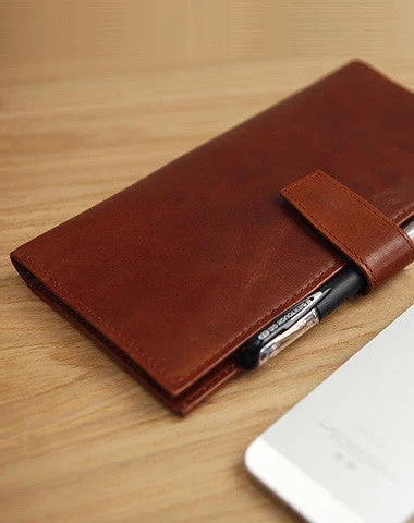 Durable And Fashionable Bags For Daily Use Handmade vintage brown leather clutch bag long wallet multi ID card holders slots for men