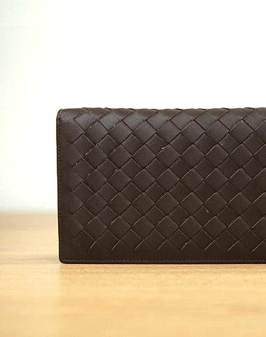 Designer Bags For Luxury Collectors With Offers Handmade vintage knit leather clutch bag long wallet ID card holders slots for men