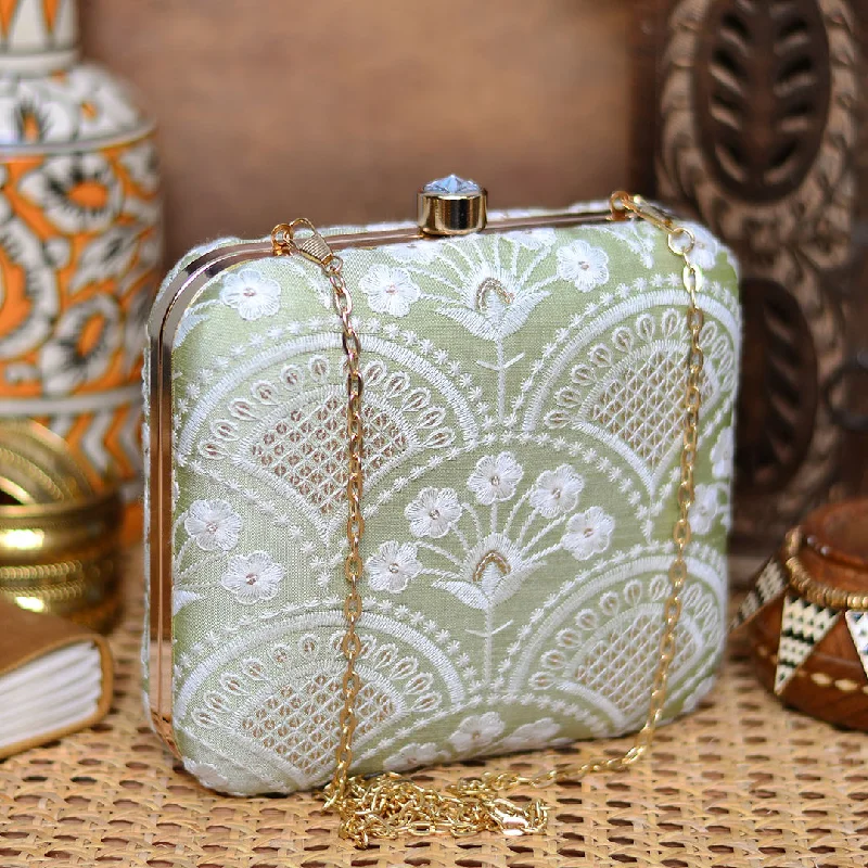 Urban Style Light Green Embroidered Clutch