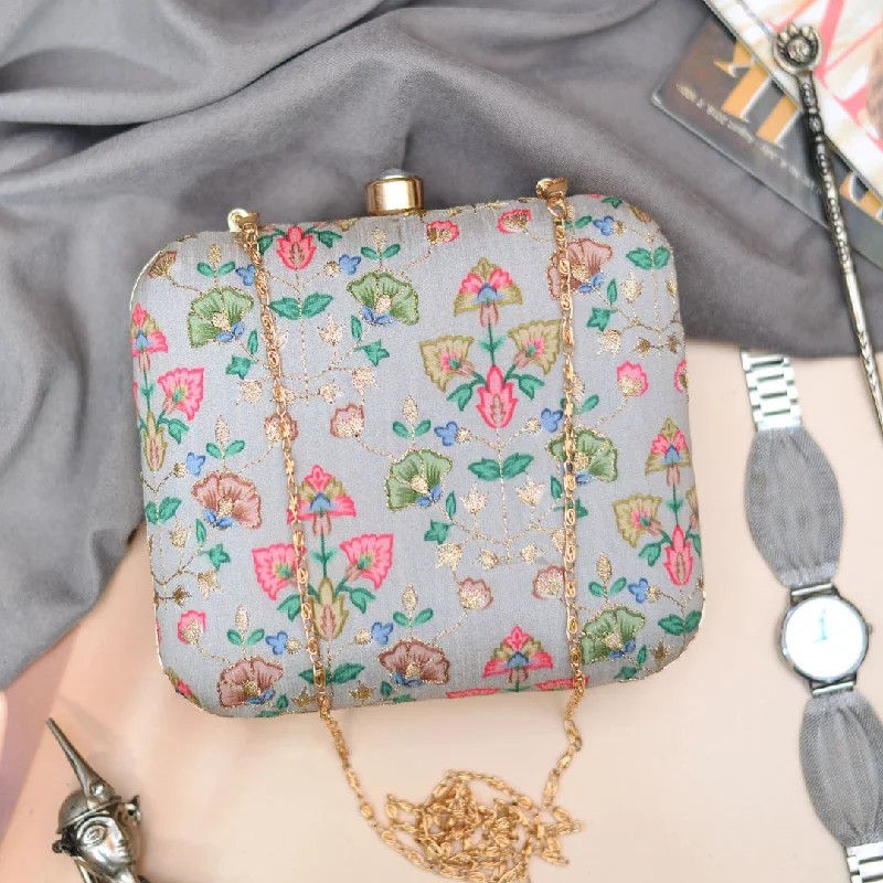 Stylish Bag For Women Light Grey Floral Clutch