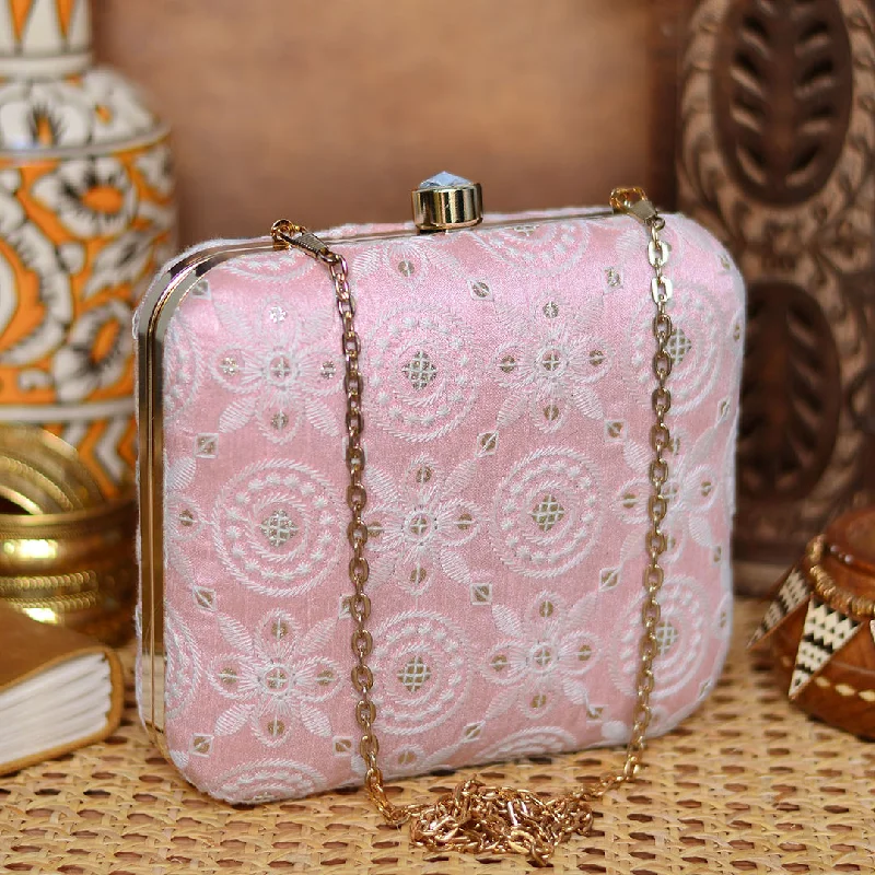 Stylish Bag For Women Light Pink Embroidered Clutch