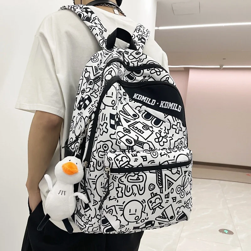 Bags With Discounts Men Cool School Backpacks Nylon Highschool Student Schoolbag Teens Graffiti Book Bag Women Rucksack Travel Bag Big Preppy Schoolbag