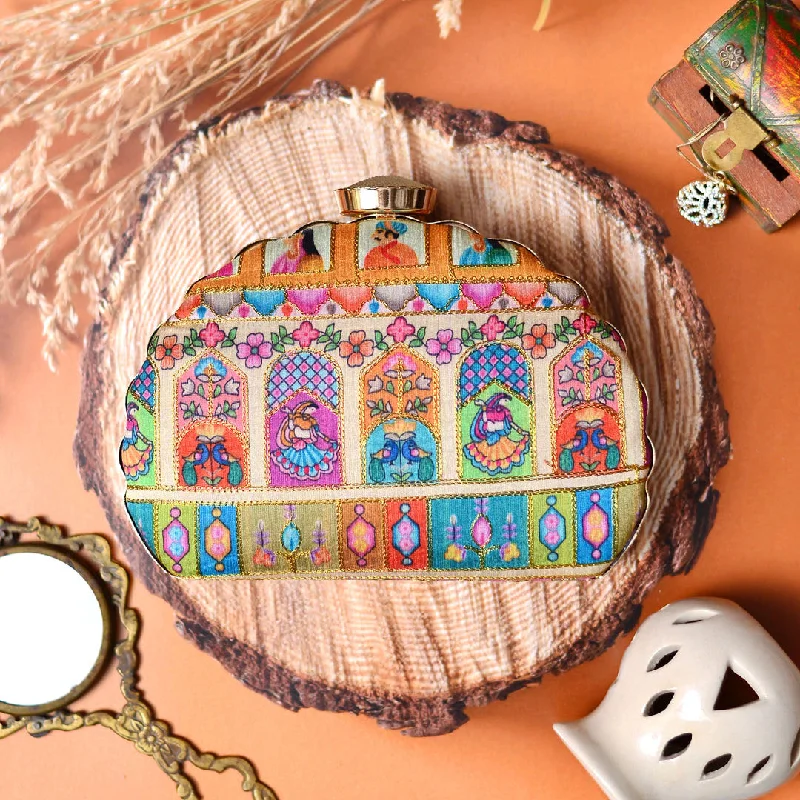 Anti-Theft And Budget-Friendly Bags Mughal Theme Moon Clutch