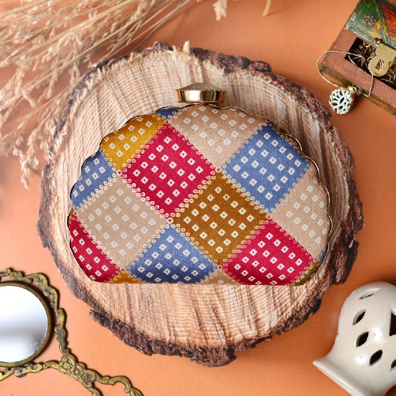 Vibrant Bags With Discounts Multicolored Fabric Moon Clutch