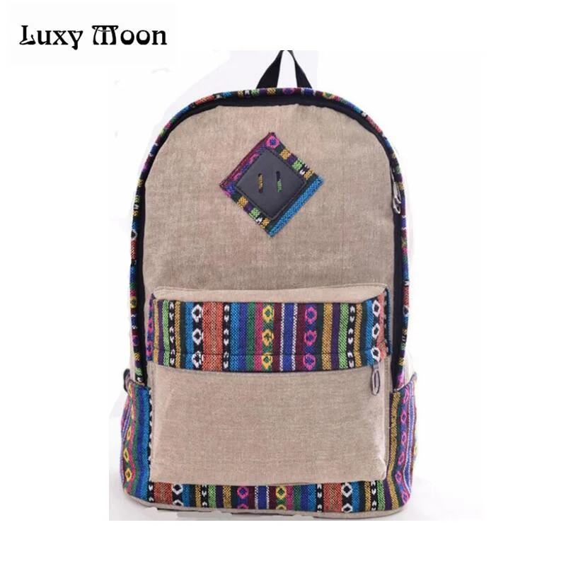 Vibrant Bags With Discounts New female women ethnic brief canvas backpack preppy style school Lady girl student school Travel laptop bag mochila bolsas