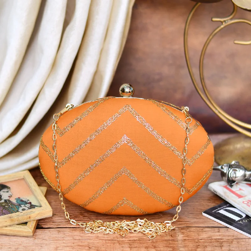 Trendy Bags For Sales Orange Zig Zag Clutch