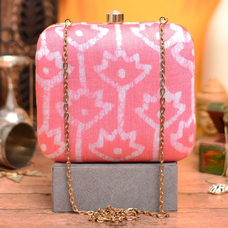 Wholesale Bags For Resellers Pastel Pink Fabric Printed Clutch